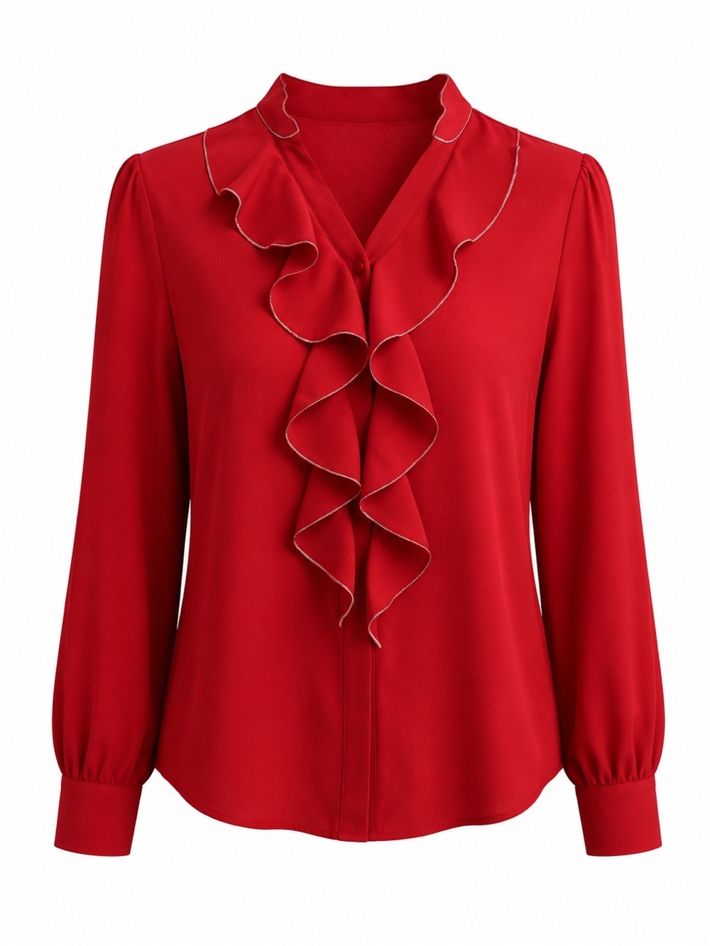 Chico’s like new red front ruffle Christmas or office blouse